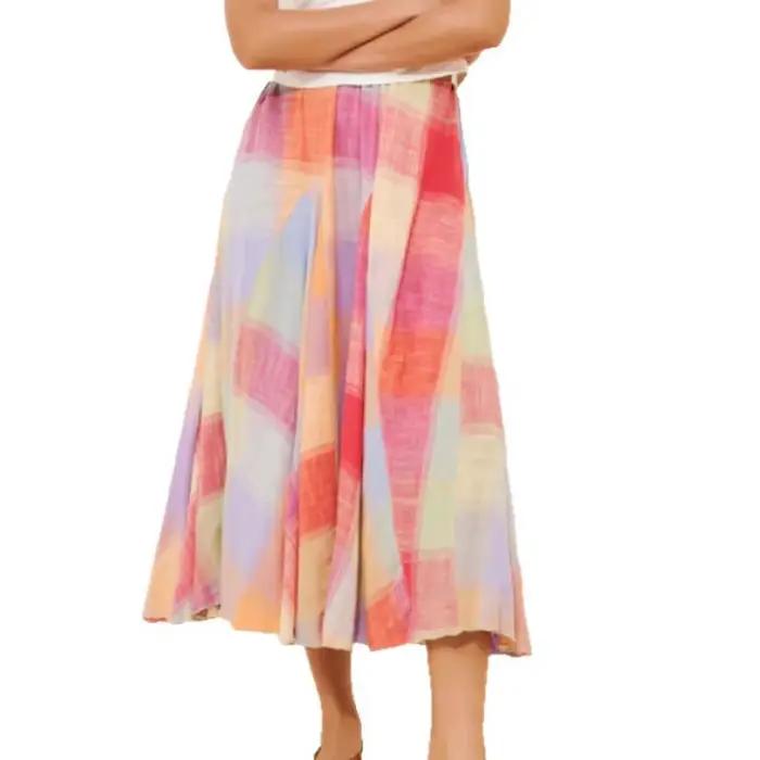 Jupe plissée à carreaux colorés pour femmes, élégante, Y2K INS Mori Girl, taille haute, ample, vacances d'été, jupe longue, Streetwear