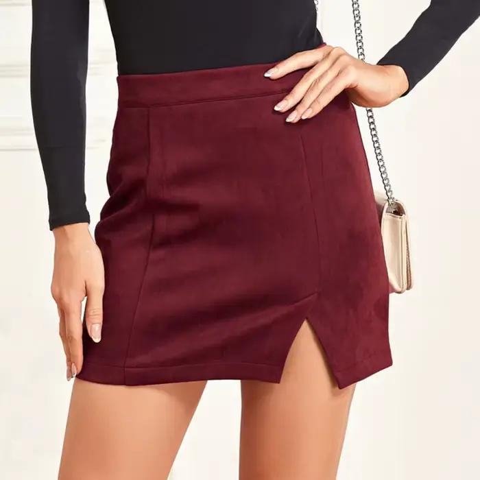 Jupe en daim taille haute pour femme