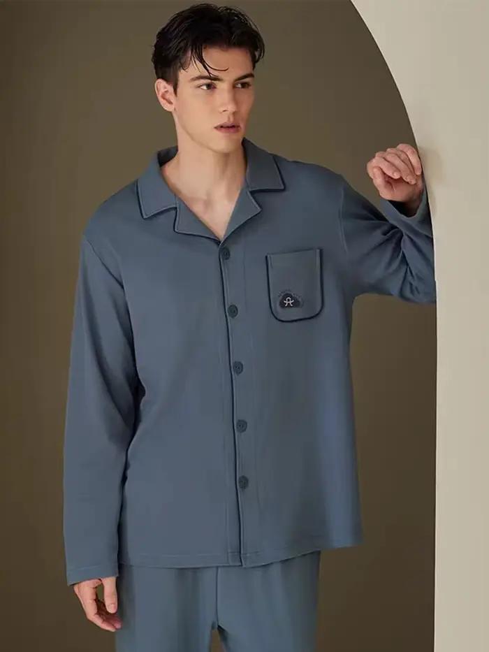 Pyjama Deux Pièces à Manches sulfpour Homme, Vêtement observateur, Trempé, pour Jeune Maison, Printemps et Automne