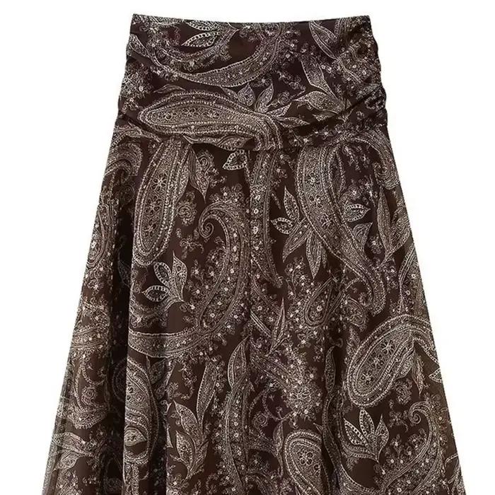 Jupe évasée imprimée à la mode pour femmes, jupe taille haute à imprimé Paisley, jupe longue fluide, style bohème décontracté pour femmes PVCK