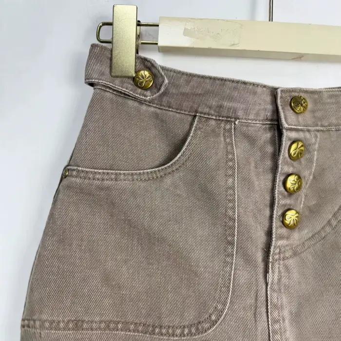 Jupe en jean taille haute couleur café coupe trapèze pour femme