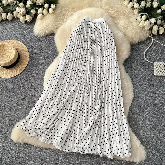 Jupes longues plissées à pois style coréen pour femmes