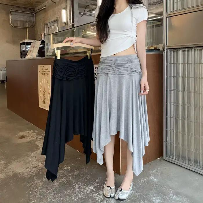 Jupe plissée asymétrique taille haute décontractée pour femme