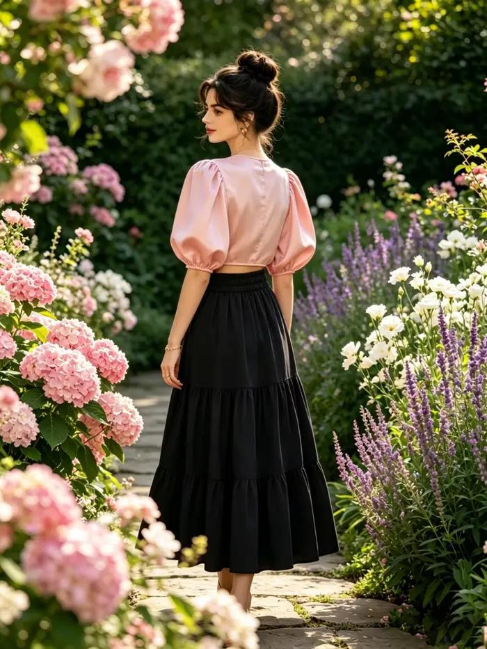 Jupe midi évasée à taille haute avec cordon de serrage