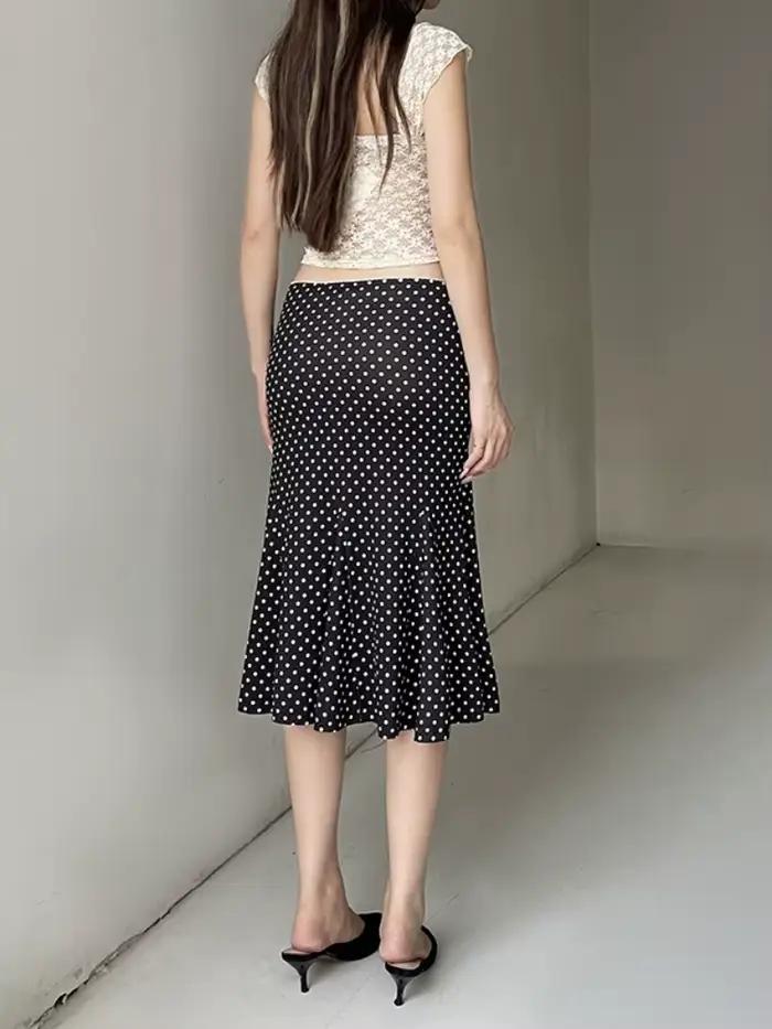 Jupes longues imprimées à pois pour femmes Streetwear mi-mollet Faldones Para Mujer trompette Jupe Longue Femme mode coréenne vêtements