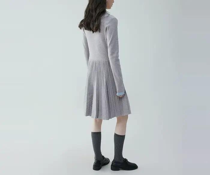 Robe tricotée plissée à col POLO pour femmes