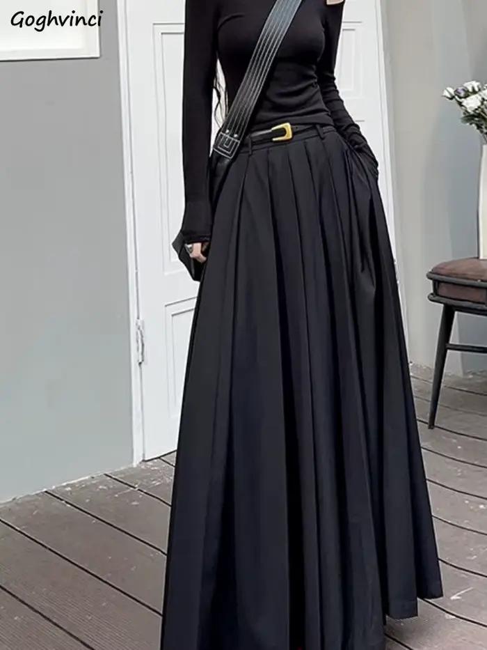 Jupes femmes printemps plissé longueur de plancher solide Simple classique gracieux populaire nouvellement jeune élégant Cool Style coréen offre spéciale