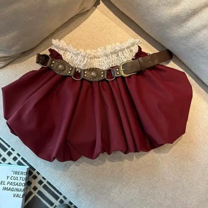 Jupe bustier pour femme, automne, taille haute, jupe tutu en forme de A, jupe plissée avec empiècements en dentelle et ceinture
