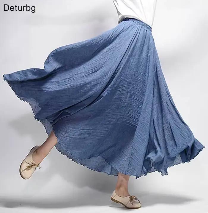 Jupe longue élégante en lin taille haute pour femme