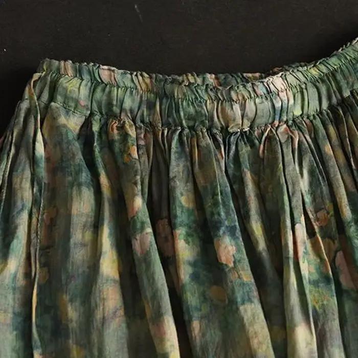 Jupe longue imprimée Vintage en coton et lin