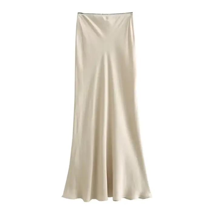 MUJER noir Satin jupe femme nœud élégant jupes longues pour les femmes 2025 été taille haute