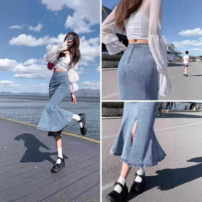Jupe en jean mi-longue pour femme