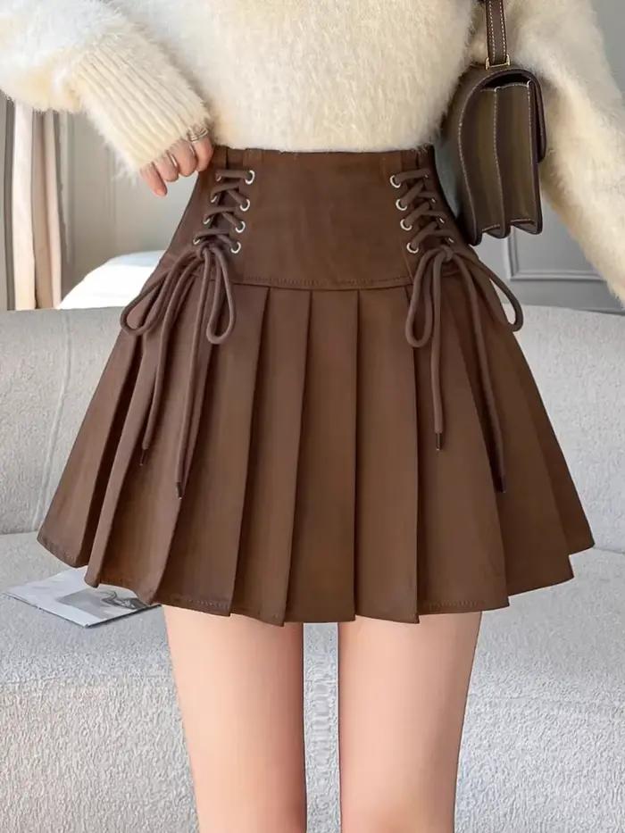 Nouvelle collection de jupes en daim pour femmes, jupes évasées à taille haute plissées, mini-jupes pour l'automne et l'hiver, jupe courte décontractée