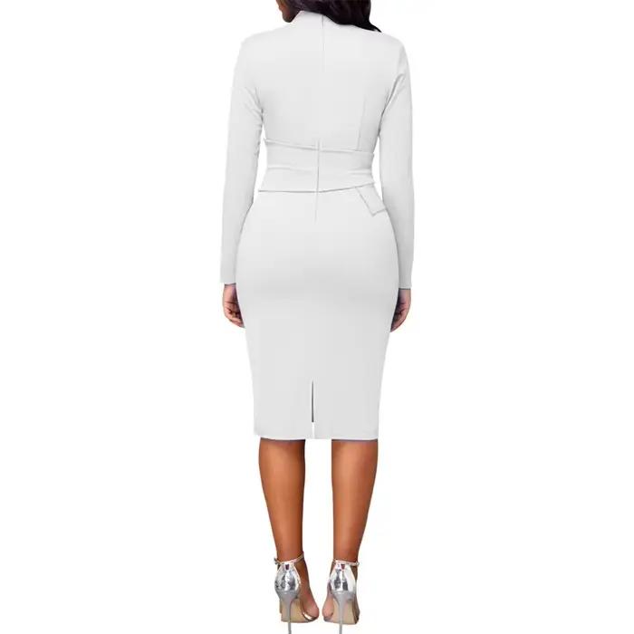 Robe mi-longue décontractée à manches courtes et col en V pour femmes, robes de travail de bureau professionnelles, rouge, noir, haute qualité