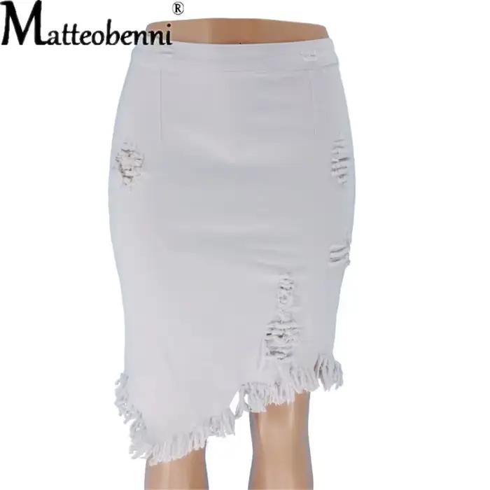 Nouvelle jupe en jean déchirée sexy pour femme