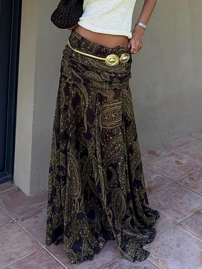 SUCHCUTE – jupes marron à imprimé vintage pour femmes, jupe longue élégante style Boho, Grunge Fairycore, esthétique Y2K, tenues des années 2000