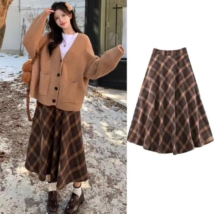 Jupe à carreaux rétro taille haute