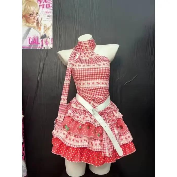 Mini-jupe Kawaii pour femmes, style japonais et coréen, Y2K, Sweet Lolita, jupe à volants effet gâteau, avec nœud mignon imprimé, taille haute, mode
