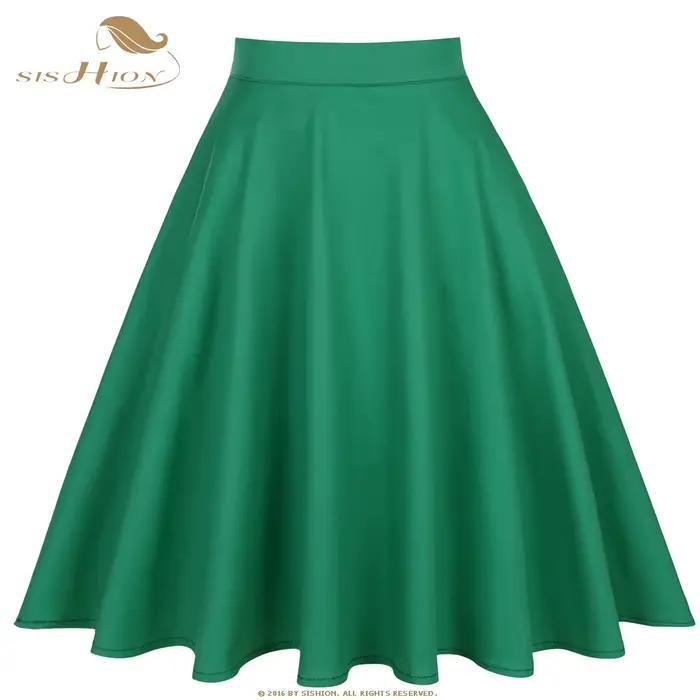 SISHION livraison directe jupe d'été verte VD0020 jupes de patineuse pivotante années 50 60 rétro Vintage taille haute