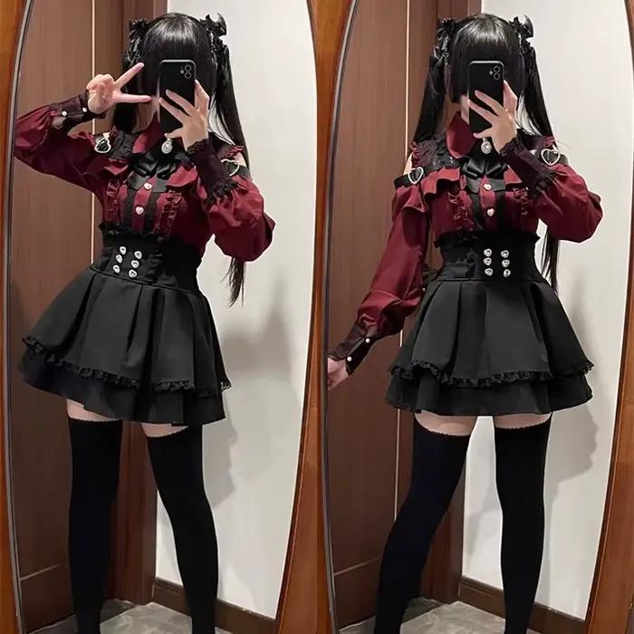 Ensemble chemise et jupe Lolita Jirai Kei pour filles