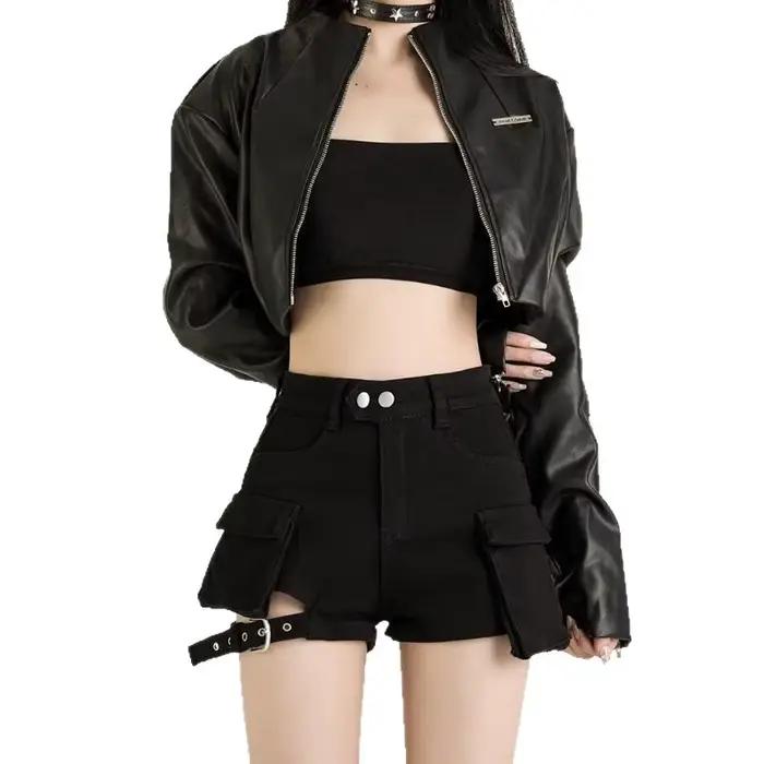 Short en jean taille haute pour femme