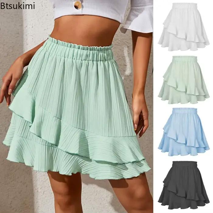 Nouvelles femmes jupes mode femmes jupe à volants taille haute irrégulière couleur unie jupe courte femmes à la mode couleur unie jupes