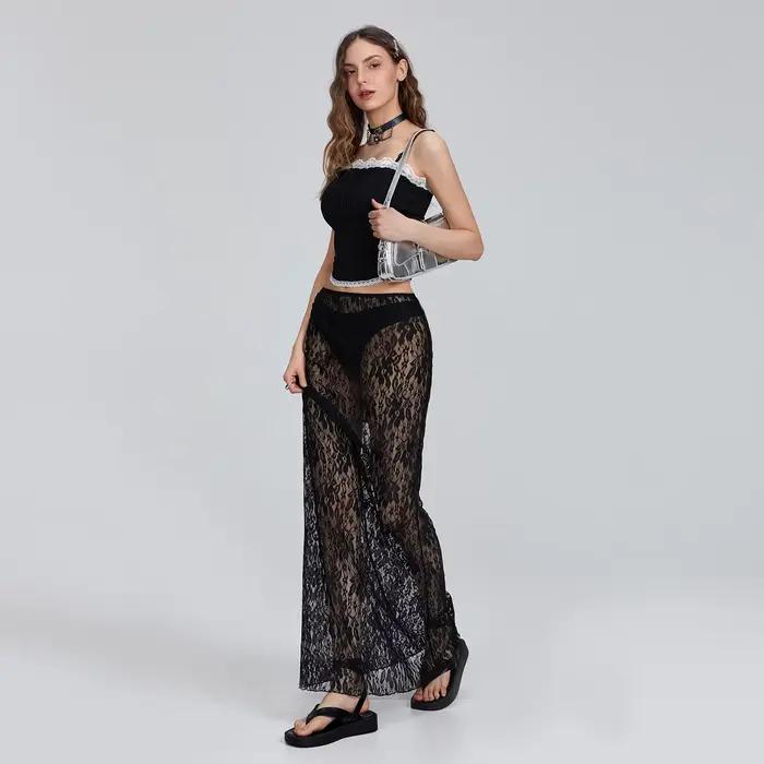 Jupes Maxi en dentelle transparente pour femmes