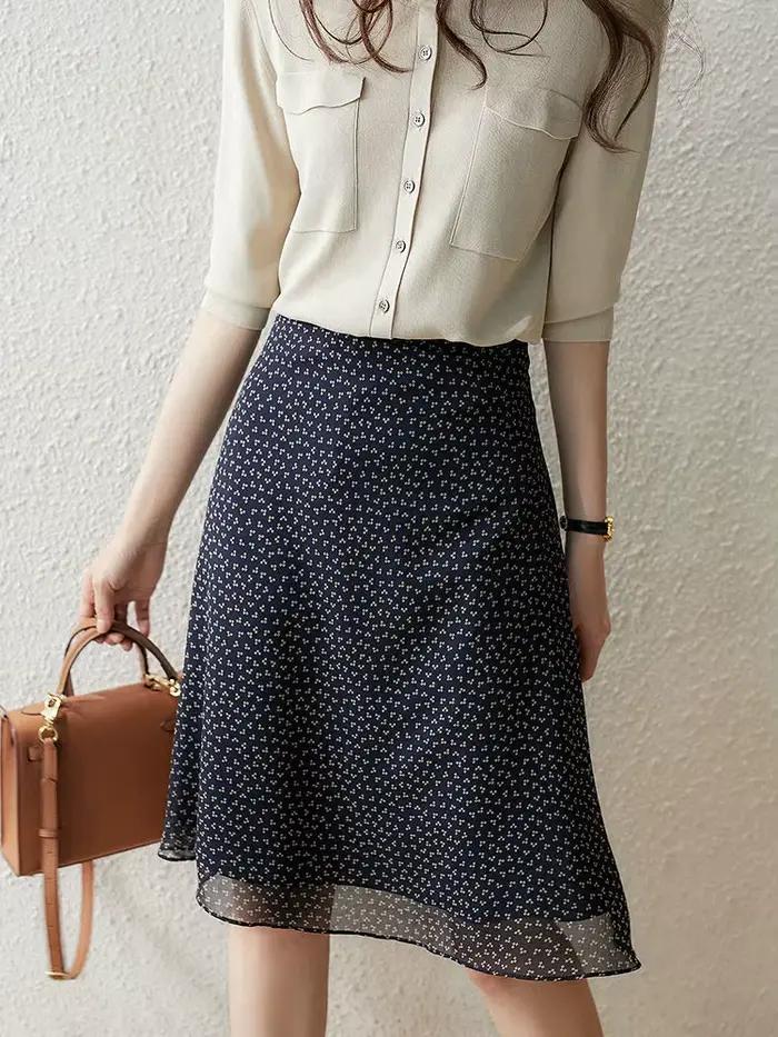 Jupes féminines en mousseline de soie florale jupe femme Midi haute qualité décontracté nouveau dans une ligne Harajuku Streetwear 2025 tendance Premium pas cher V