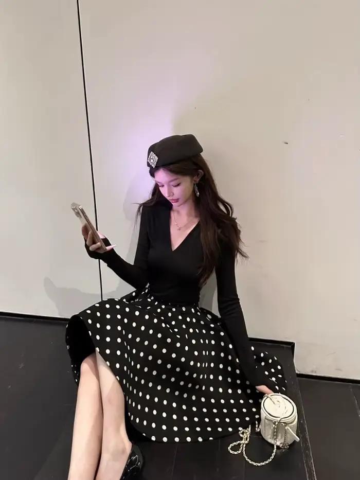Mini-jupe vintage française à imprimé floral et pois