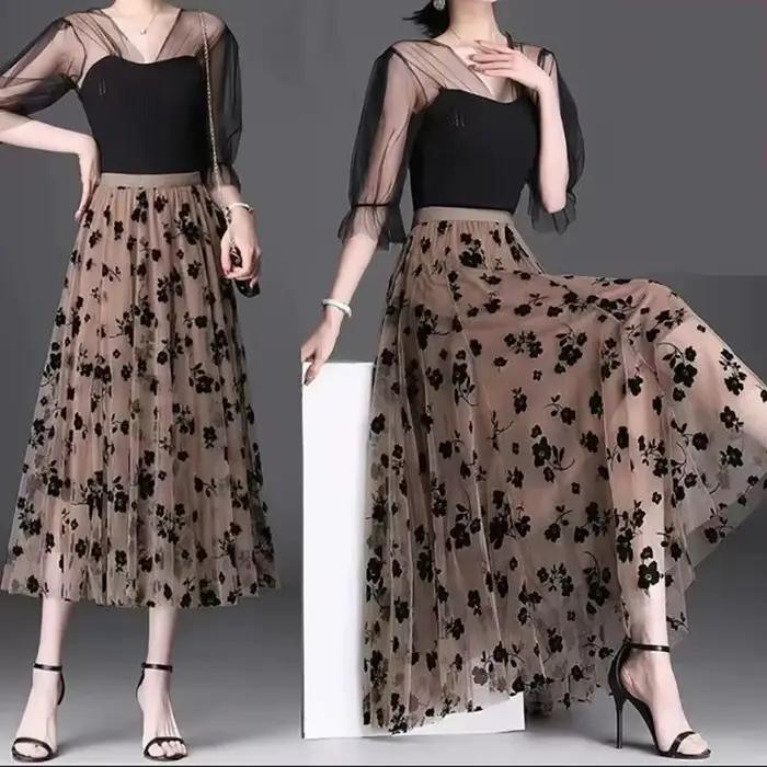 Femmes coréennes jupe en Tulle mode été crochet Floral