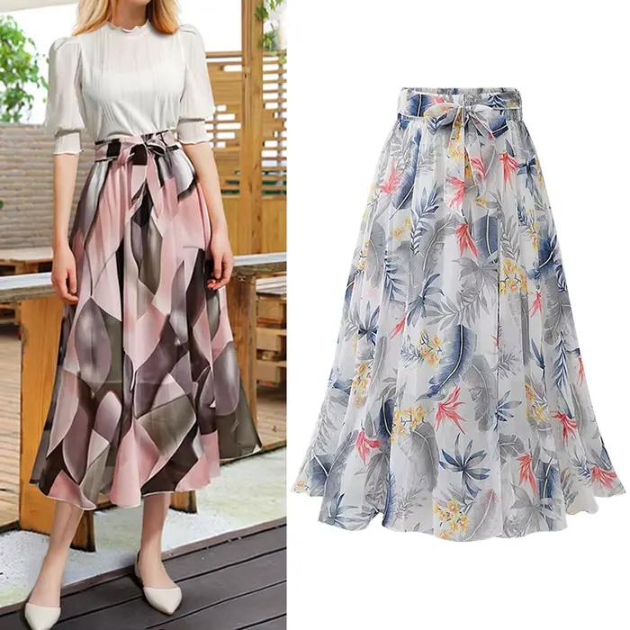 Jupe longue en mousseline florale d'été pour femme
