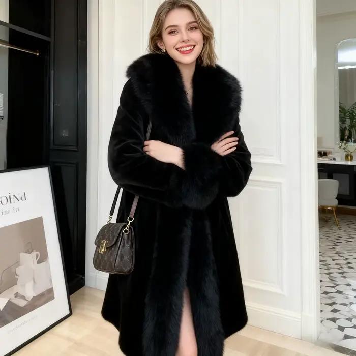 Manteau Long en fausse fourrure pour femme, épais et chaud, col rabattu, Streetwear Y2k, vêtements d'extérieur blancs, vestes élégantes en fourrure, automne hiver
