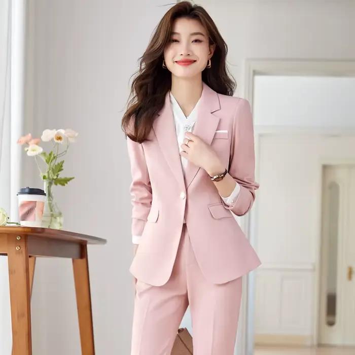 Ensemble de costume bleu pour femme – Nouvelle collection printemps-automne-hiver – Uniforme de travail professionnel haut de gamme – Manteau élégant et distinctif