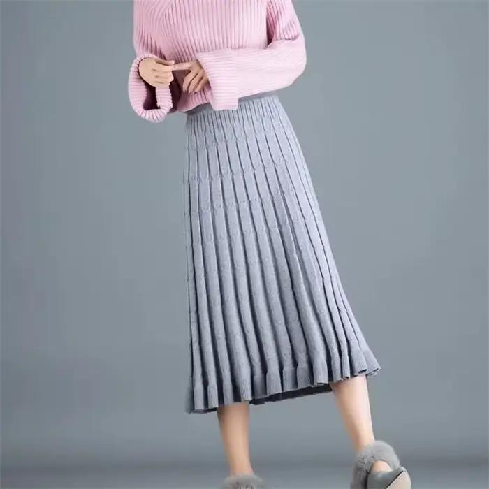 Jupe plissée tricotée mi-longue pour femme