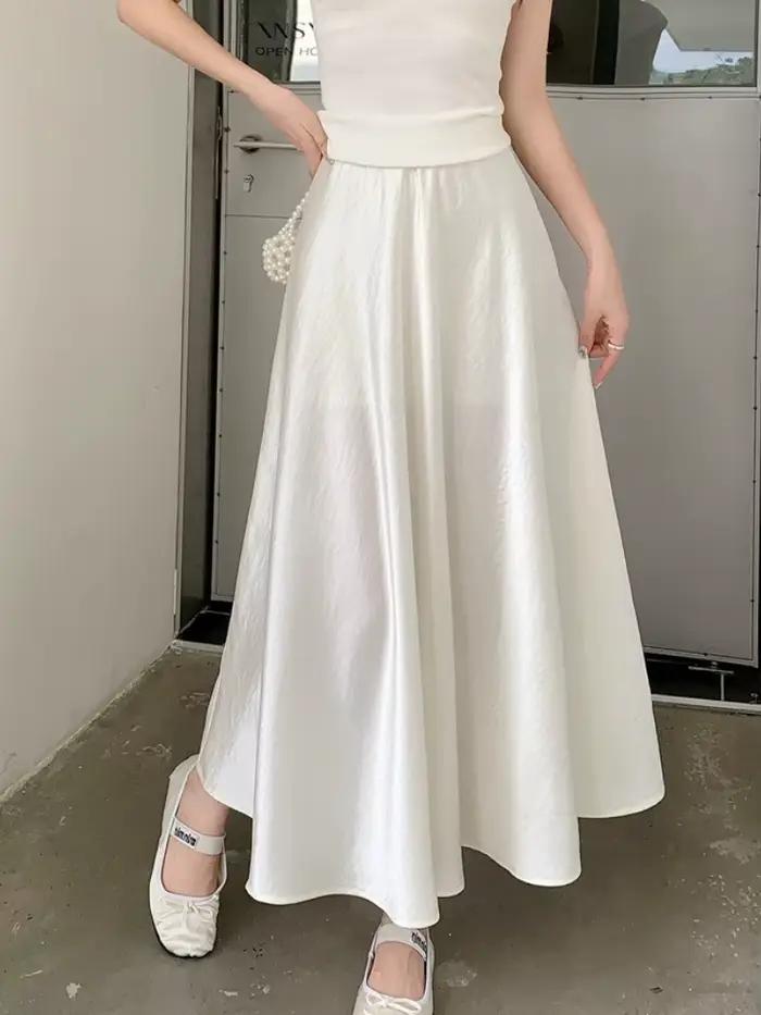 Zjaiss femme Satin demi-corps jupe 2026 printemps nouvelle mode coréenne tempérament élégant solide décontracté a-ligne jupes
