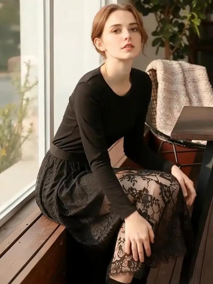 Jupe longue en tulle transparente et élégante en dentelle sexy