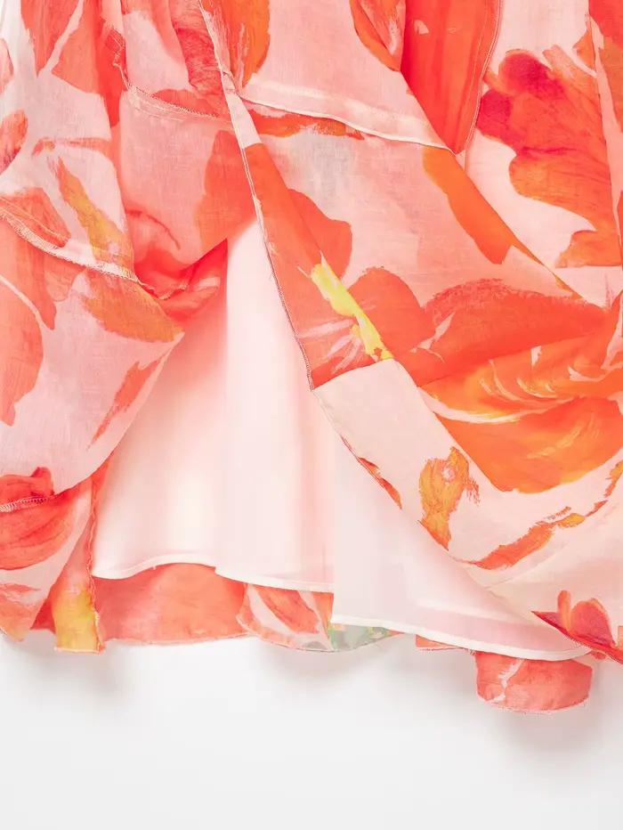 ZEAINS Nouvelle Collection Été 2026 – Jupe Mi-Longue Évasée Imprimée Fleurs Style Vacances pour Femme
