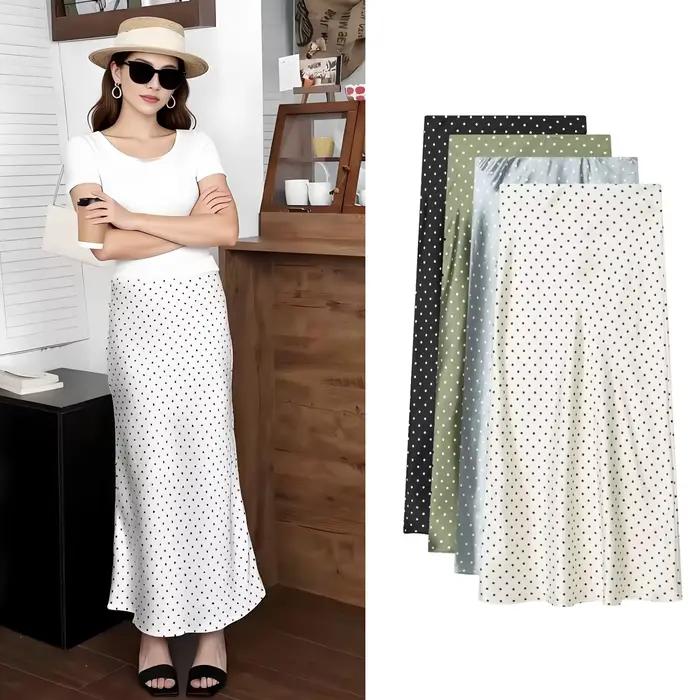 Jupes en satin à pois vintage blanches pour femmes