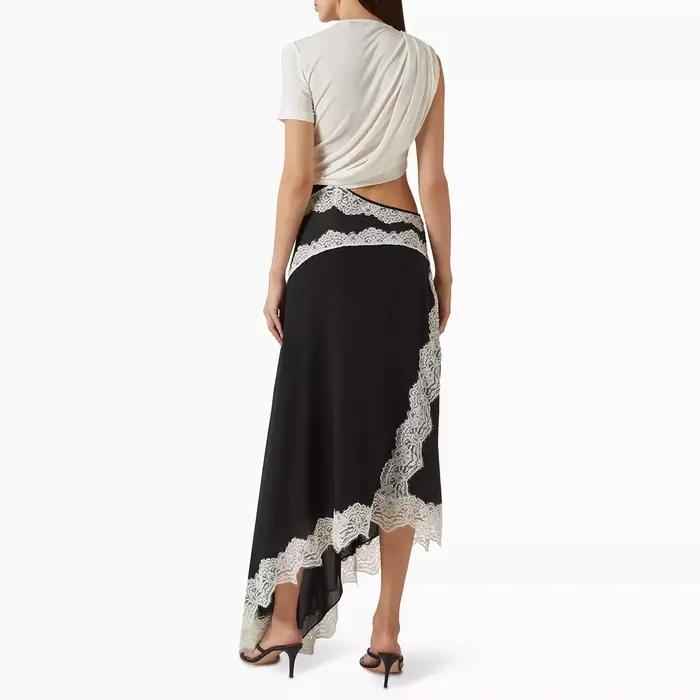 Robes de soirée asymétriques pour femmes, longues jusqu'au sol, col rond, manches courtes, robes de bal, dentelle tendance, simples, drapées, robes personnalisées