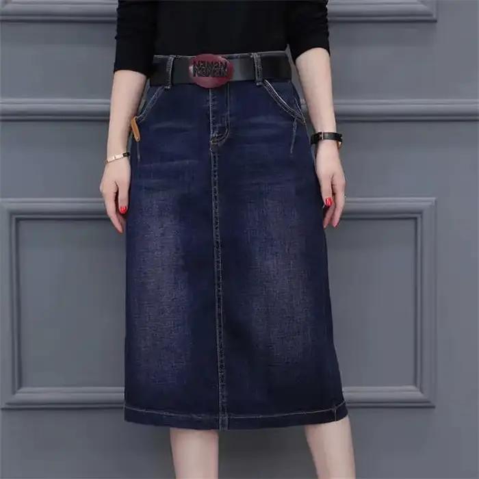 Cowboy jupe midi mi-longue 2025 nouveau printemps été Denim enveloppé hanche taille haute fendue a-ligne