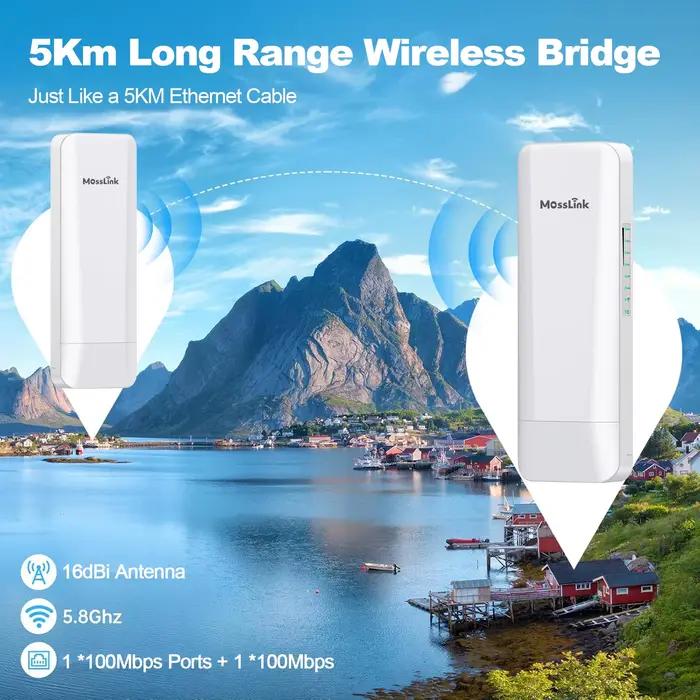 Pont sans fil PTP extérieur longue portée 5KM, étanche IP65, pont réseau sans fil Poe 5.8G pour la construction d'extension WiFi