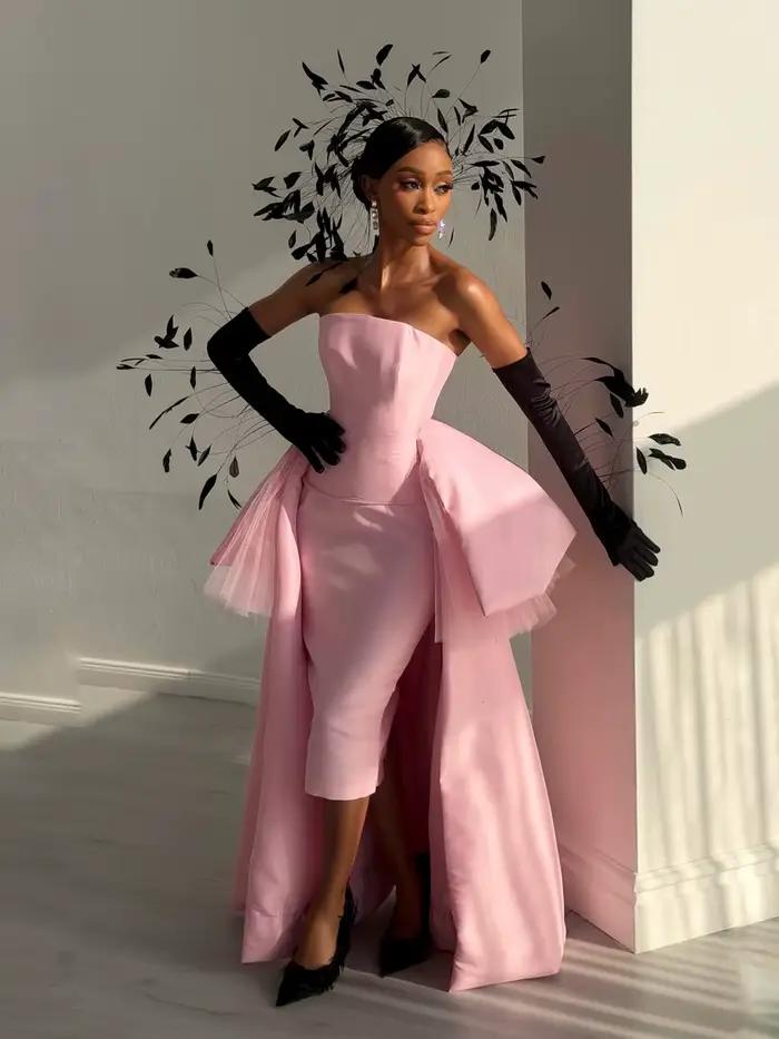 Superbes robes de soirée roses pour femmes, avec traîne détachable, sans bretelles, longues, formelles, à lacets dans le dos, plusieurs couleurs disponibles