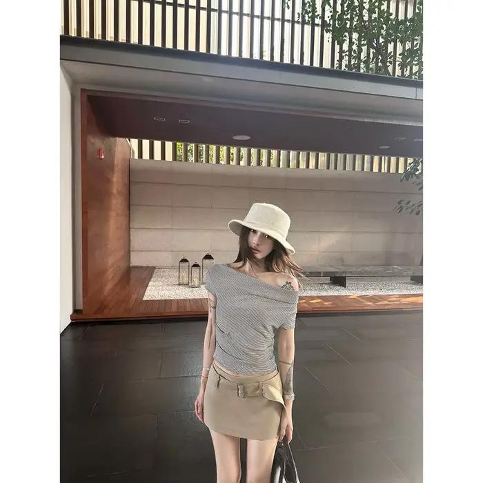 Jupe-short cargo Y2K kaki, mini-jupe, ceinture, taille basse, coupe trapèze, jupe courte tendance, culotte