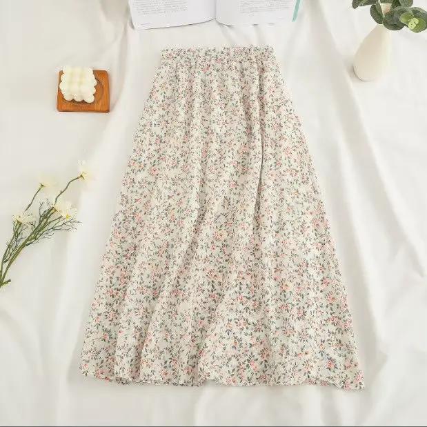 Femme jupe 2025 été nouveau coréen Ins mode tempérament doux Vintage Floral mince polyvalent taille haute