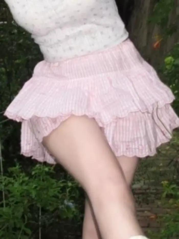 Harajuku japonais doux été jupe femmes taille haute Kawaii broderie Mini