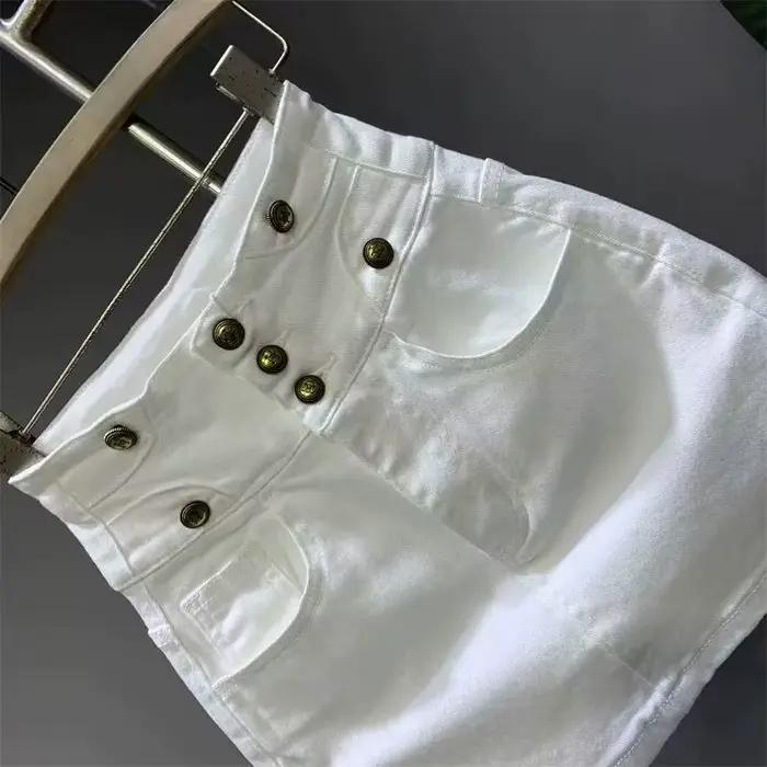 Jupe en jean blanc taille haute pour femmes