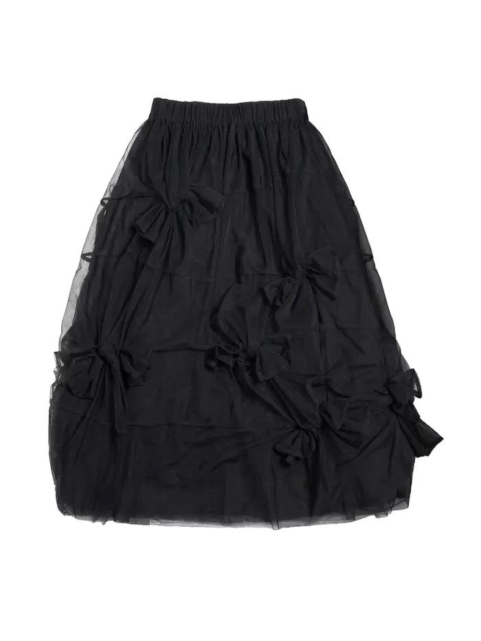 Jupe mi-longue à nœud noir pour femme