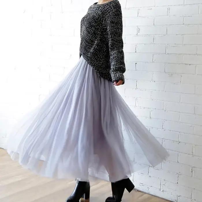 Jupe Vintage en Tulle pour Femme, Style Streetwear, Taille Haute Élastique, Plissée en Maille, Élégante Coréenne, Coupe Trapèze, pour l'Été et le Bureau