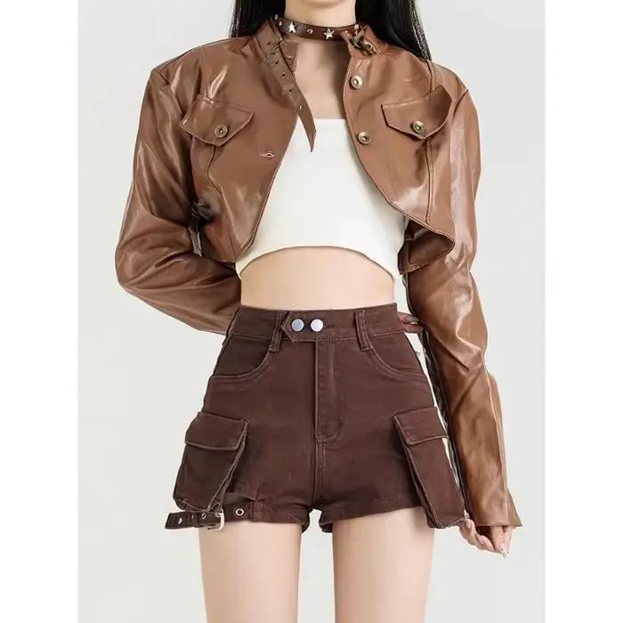Short en jean taille haute pour femme