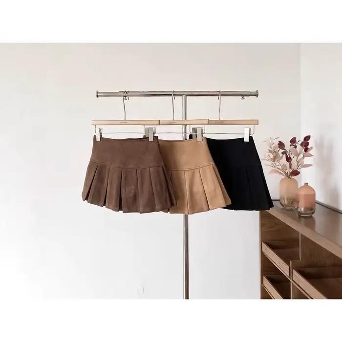 Jupe plissée kaki taille haute pour femme